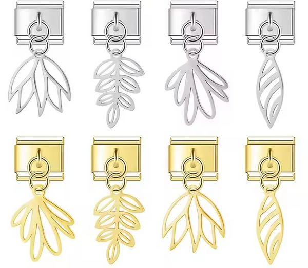 Silver & Gold Leaf Charms – Italian charm bracelet charm, design 1 of 6, by Charmtastic