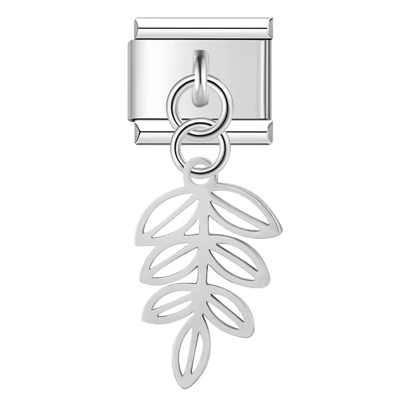 Silver & Gold Leaf Charms – Italian charm bracelet charm, design 4 of 6, by Charmtastic