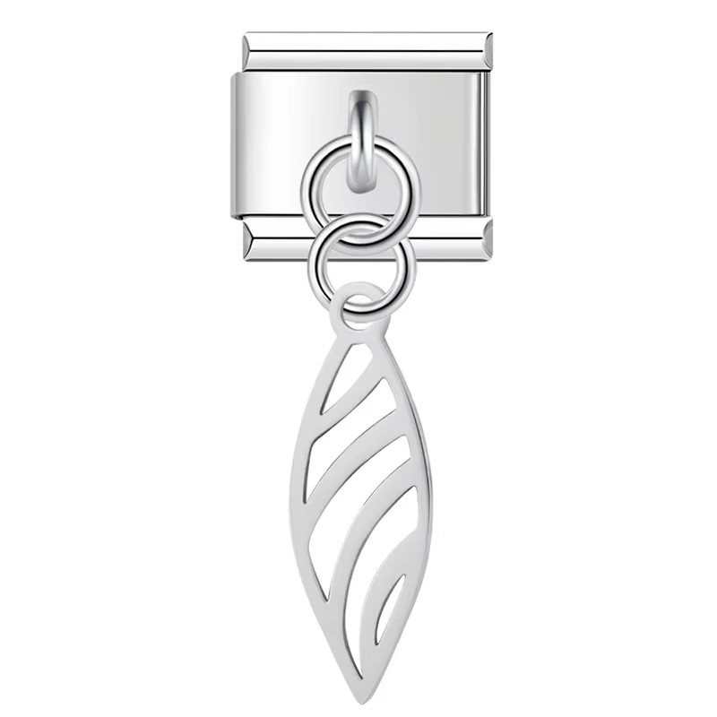 Silver & Gold Leaf Charms – Italian charm bracelet charm, design 5 of 6, by Charmtastic