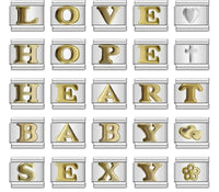 Silver & Gold Letter Italian Charms — A to Z Two-Tone Alphabet Bracelet Links
