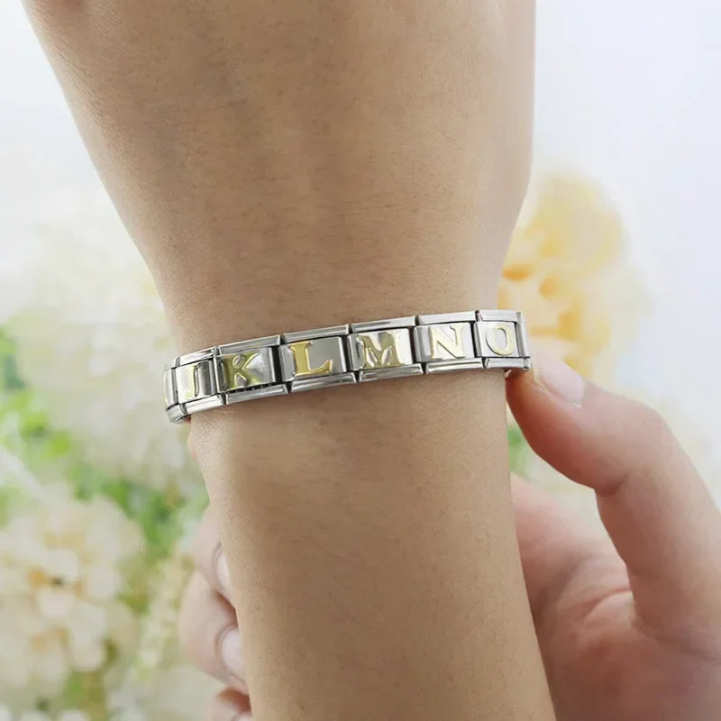 Silver & Gold Letter Charms – Italian charm bracelet charm, design 3 of 6, by Charmtastic