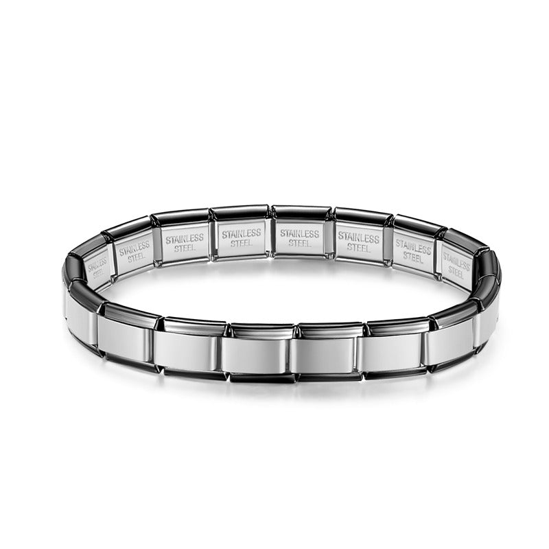Silver With Black Charms Bracelet – black and silver two-tone Italian charm bracelet, alternate angle, by Charmtastic