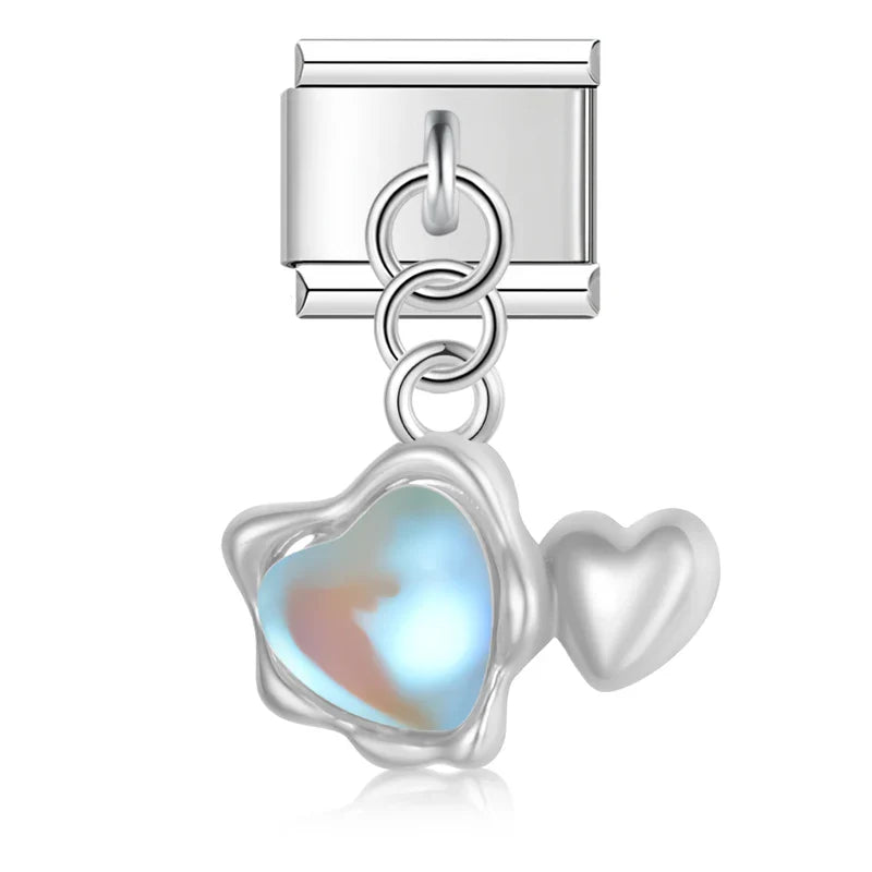 Silver blue aurora heart dangle Italian charm, by Charmtastic