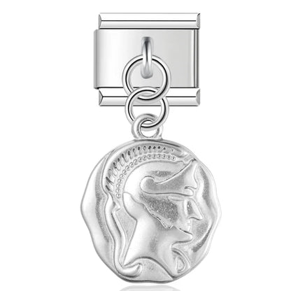 silver dangle charms – ancient coin profile medal dangle charm in silver, Italian charm bracelet charm by Charmtastic