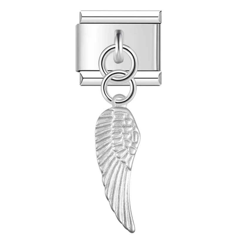 silver dangle charms – angel wing dangle charm in silver, Italian charm bracelet charm by Charmtastic