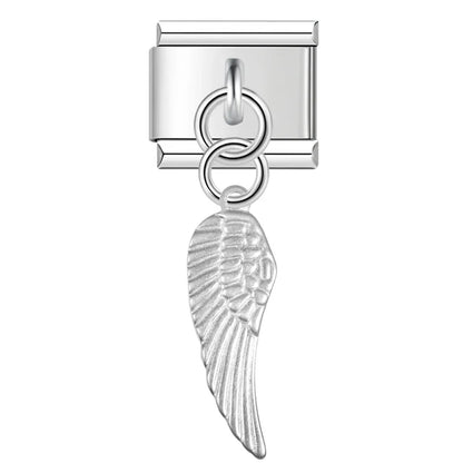 silver dangle charms – angel wing dangle charm in silver, Italian charm bracelet charm by Charmtastic