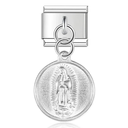 silver dangle charms – Our Lady of Guadalupe medal dangle charm in silver, Italian charm bracelet charm by Charmtastic