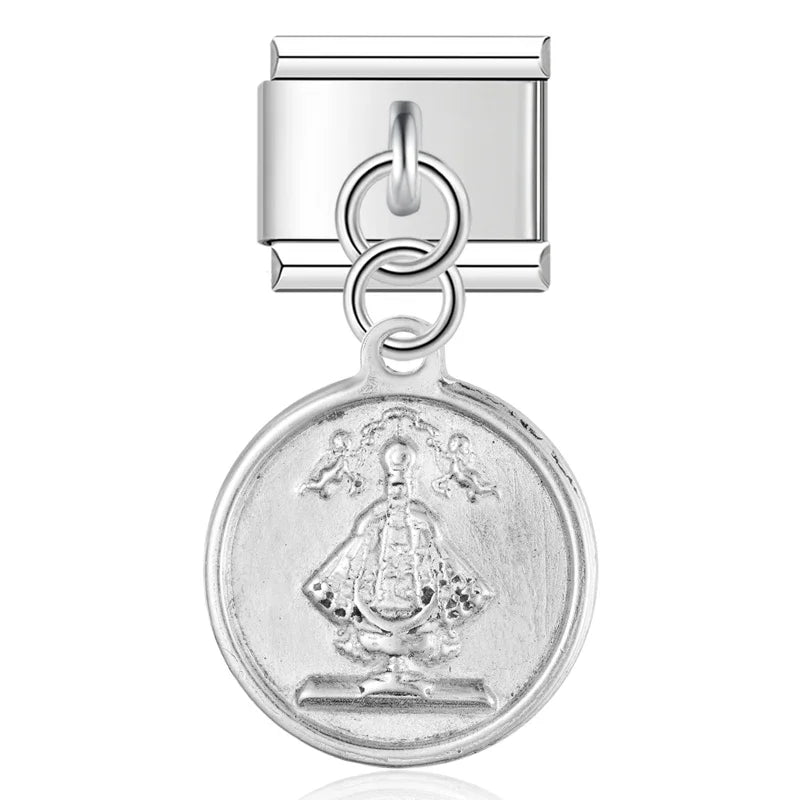 silver dangle charms – Madonna shrine medal dangle charm in silver, Italian charm bracelet charm by Charmtastic