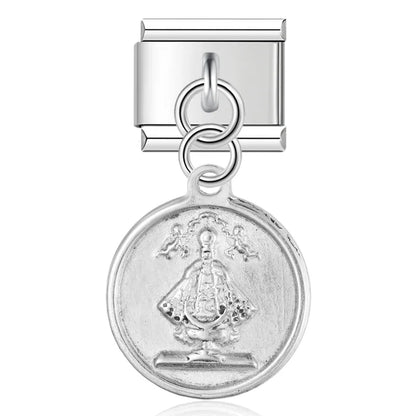 silver dangle charms – Madonna shrine medal dangle charm in silver, Italian charm bracelet charm by Charmtastic