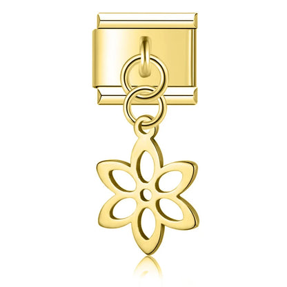 Silver&Gold pendant charms – gold flower dangle charm, Italian charm bracelet charm by Charmtastic