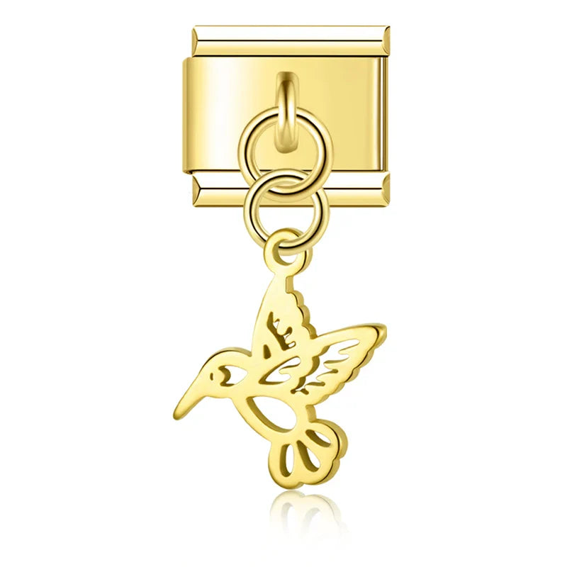 Silver&Gold pendant charms – gold hummingbird dangle charm, Italian charm bracelet charm by Charmtastic