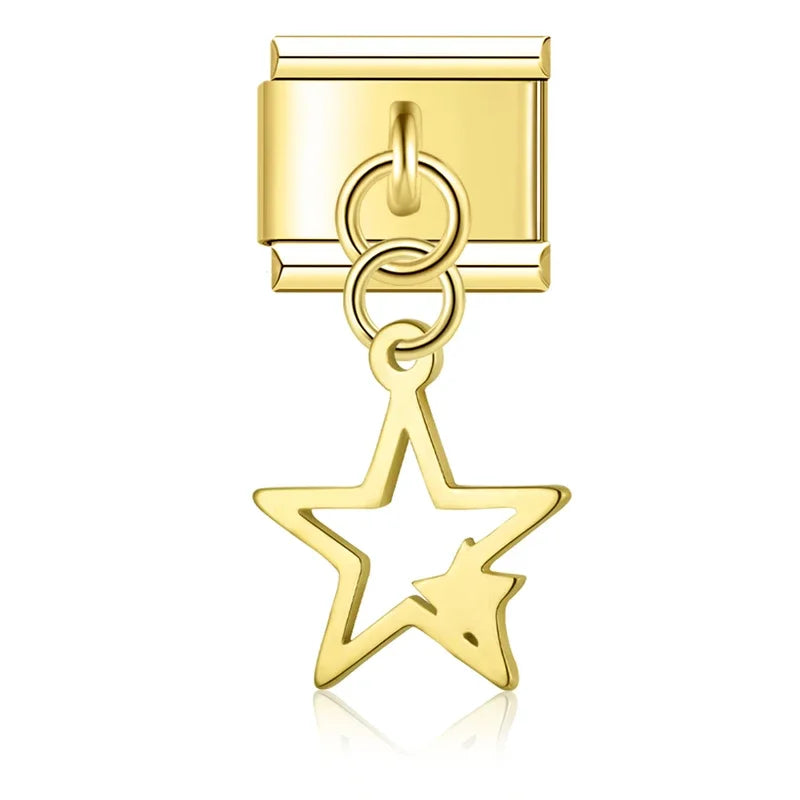 Silver&Gold pendant charms – gold open star dangle charm, Italian charm bracelet charm by Charmtastic
