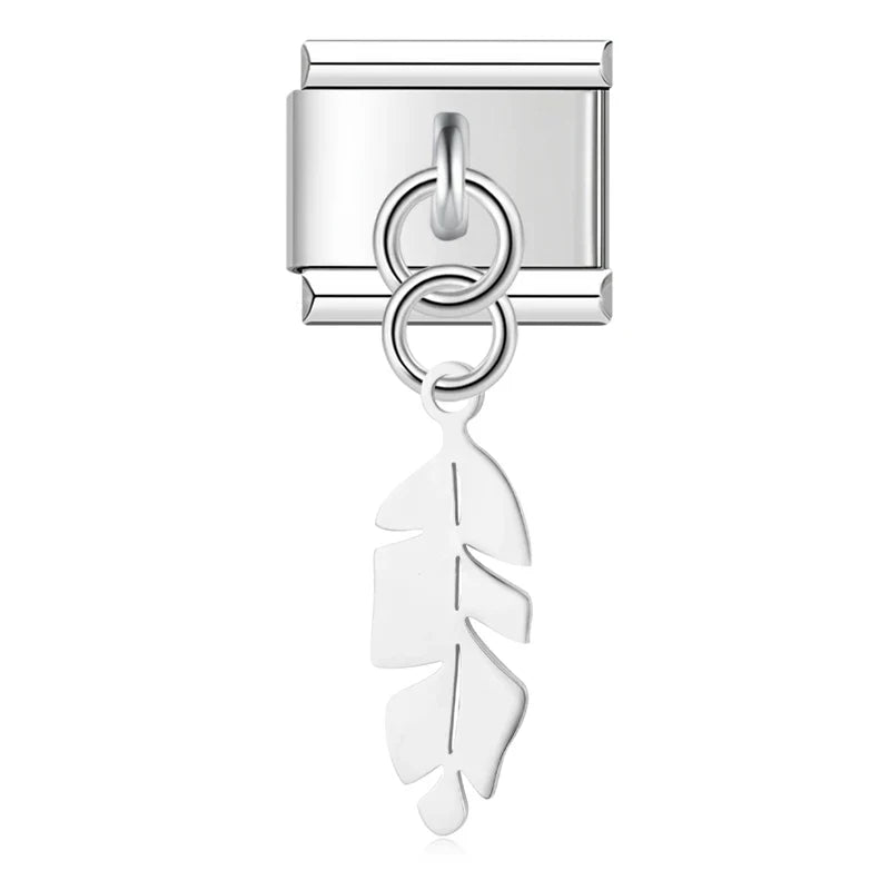 Silver leaf dangle Italian charm, by Charmtastic