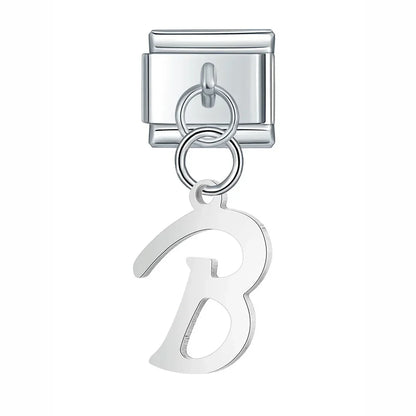 silver letters dangle charms – silver script letter B charm, Italian charm bracelet charm by Charmtastic
