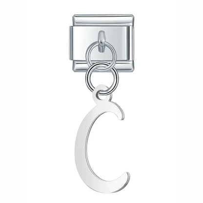 silver letters dangle charms – silver script letter C charm, Italian charm bracelet charm by Charmtastic