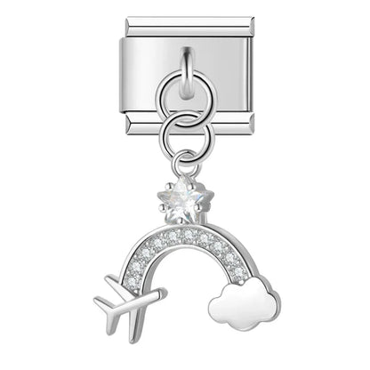 Silver rainbow airplane CZ dangle Italian charm, by Charmtastic