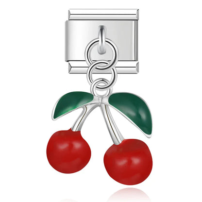 Silver red cherries dangle Italian charm, by Charmtastic