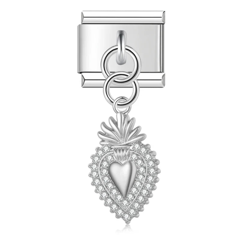 Silver filigree sacred heart dangle Italian charm, by Charmtastic