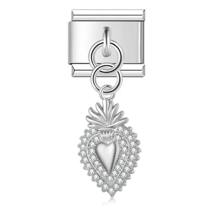 Silver filigree sacred heart dangle Italian charm, by Charmtastic