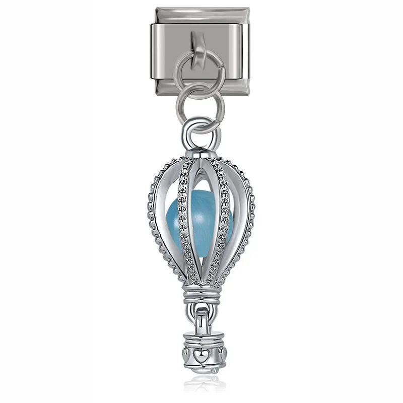 Silver sky blue hot air balloon dangle Italian charm, by Charmtastic