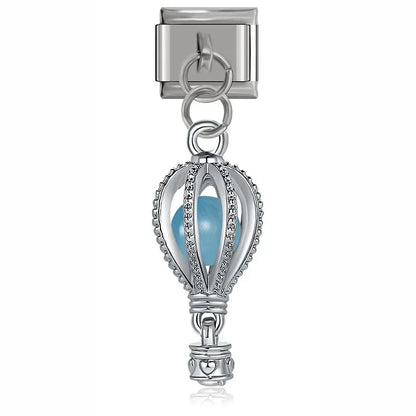 Silver sky blue hot air balloon dangle Italian charm, by Charmtastic