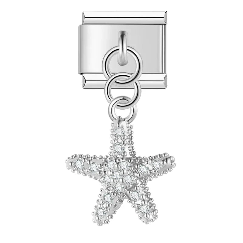 Silver starfish CZ dangle Italian charm, by Charmtastic