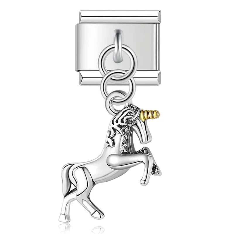 Silver unicorn dangle Italian charm, by Charmtastic
