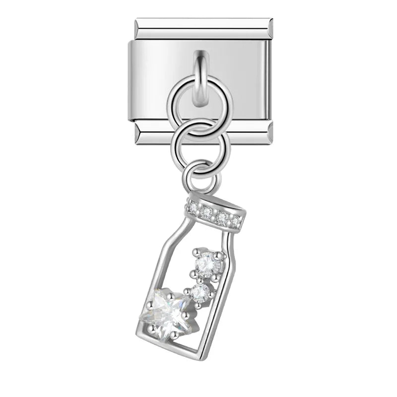 Silver wine bottle CZ dangle Italian charm, by Charmtastic
