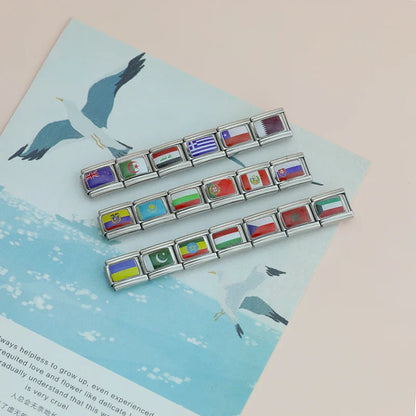 Silver World National Flag Charm – Italian charm bracelet charm, design 2 of 6, by Charmtastic