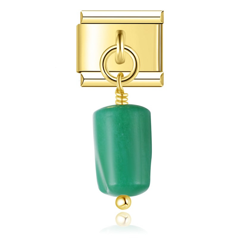 Simple Colorful Cylinder golden charms – cylinder gemstone bead dangle charm in green, gold, Italian charm bracelet charm by Charmtastic