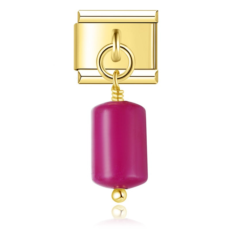 Simple Colorful Cylinder golden charms – cylinder gemstone bead dangle charm in pink, gold, Italian charm bracelet charm by Charmtastic