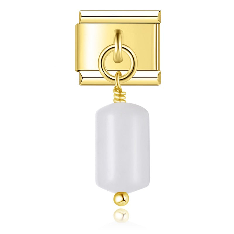 Simple Colorful Cylinder golden charms – cylinder gemstone bead dangle charm in white, gold, Italian charm bracelet charm by Charmtastic