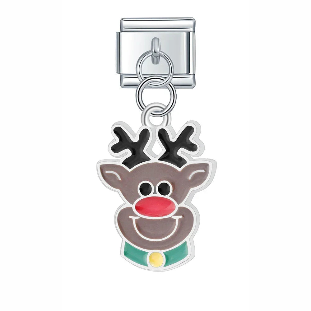 Snow Themed Italian Charms – reindeer face charm, Italian charm bracelet charm by Charmtastic