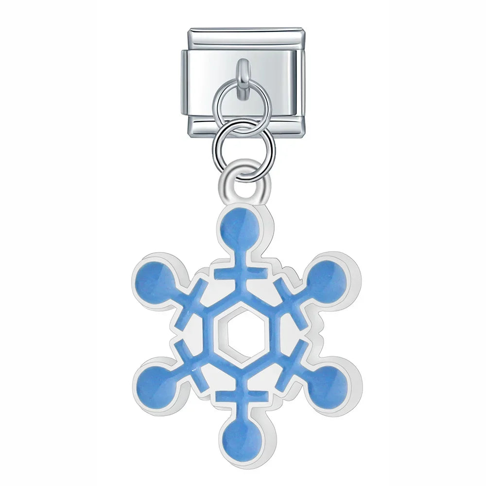 Snow Themed Italian Charms – snowflake charm in blue, Italian charm bracelet charm by Charmtastic