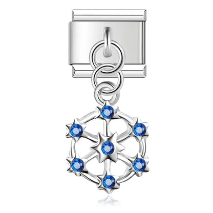 Heart Eye Shell Dinosaur Charm – snowflake charm with blue CZ in silver, Italian charm bracelet charm by Charmtastic