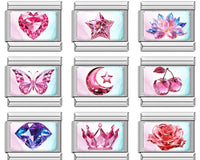Sparkling Pink Gemstone & Crystal Aesthetic Italian Charms — CZ Stone Bracelet Links