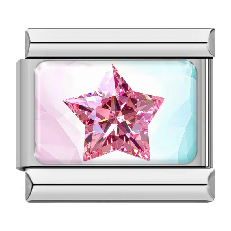 Sparkling Pink Gemstone & Crystal Aesthetic Italian Charms – faceted pink crystal star charm, Italian charm bracelet charm by Charmtastic