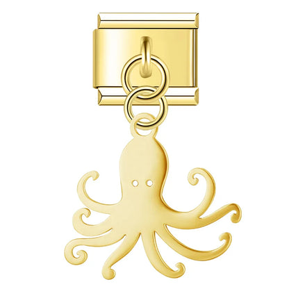 Spider Octopus silver&gold dangle charms – gold flat silhouette octopus charm, Italian charm bracelet charm by Charmtastic