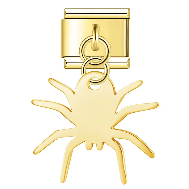 Spider Octopus silver&gold dangle charms – gold flat silhouette spider charm, Italian charm bracelet charm by Charmtastic