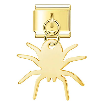 Spider Octopus silver&gold dangle charms – gold flat silhouette spider charm, Italian charm bracelet charm by Charmtastic