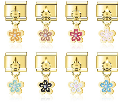 Gold enamel spring blossom flower dangle Italian charms collection, by Charmtastic