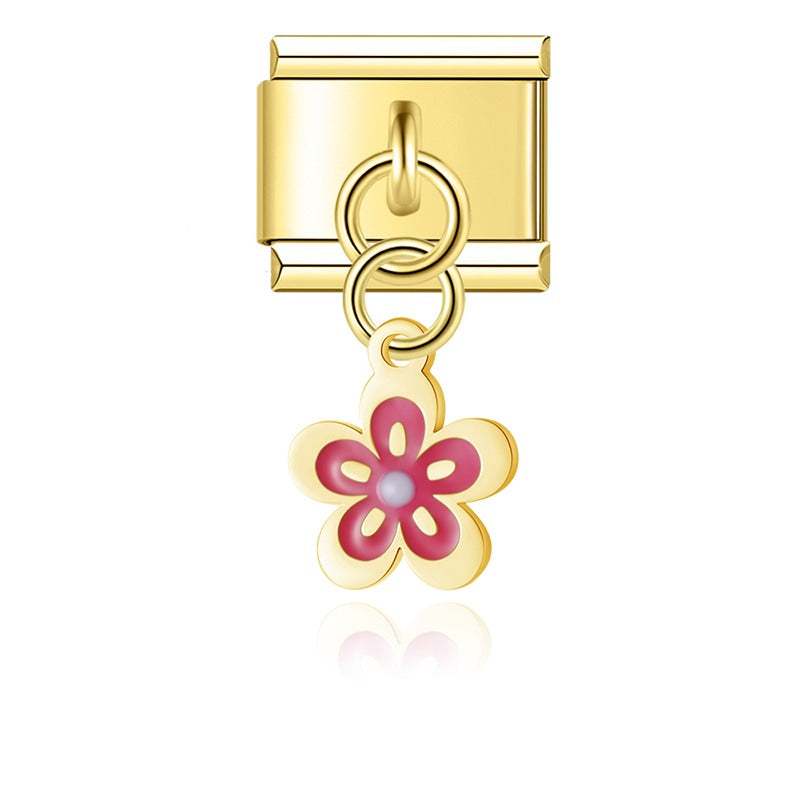Enamel spring blossom flower dangle Italian charm — 9mm bracelet, by Charmtastic