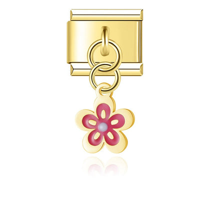 Enamel spring blossom flower dangle Italian charm — 9mm bracelet, by Charmtastic