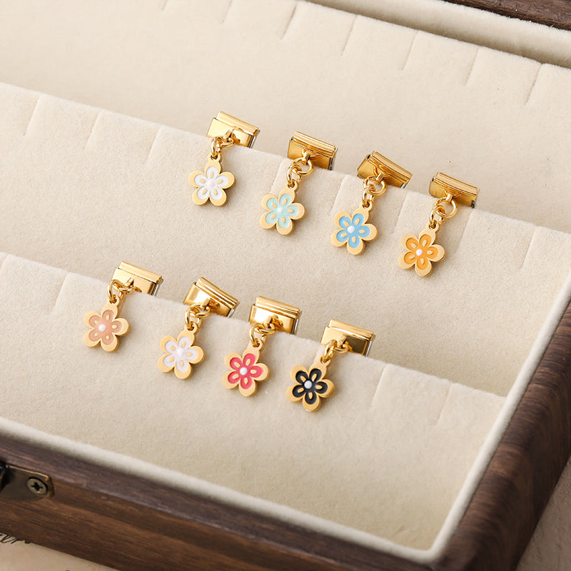 Enamel spring blossom flower dangle Italian charm on bracelet — 9mm, by Charmtastic