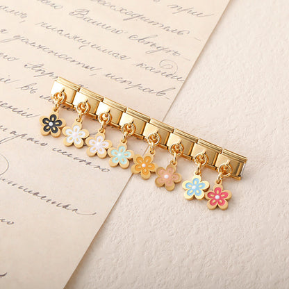 Enamel spring blossom flower dangle Italian charm styled — 9mm bracelet, by Charmtastic