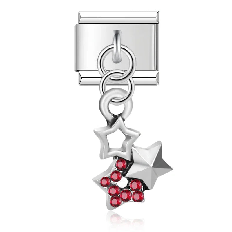 Red rhinestone star cluster dangle Italian charm, by Charmtastic