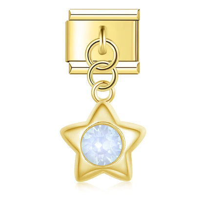 Color Glaze Stars Shiny Charms Silver & Gold – star charm with round opal CZ center in gold, Italian charm bracelet charm by Charmtastic