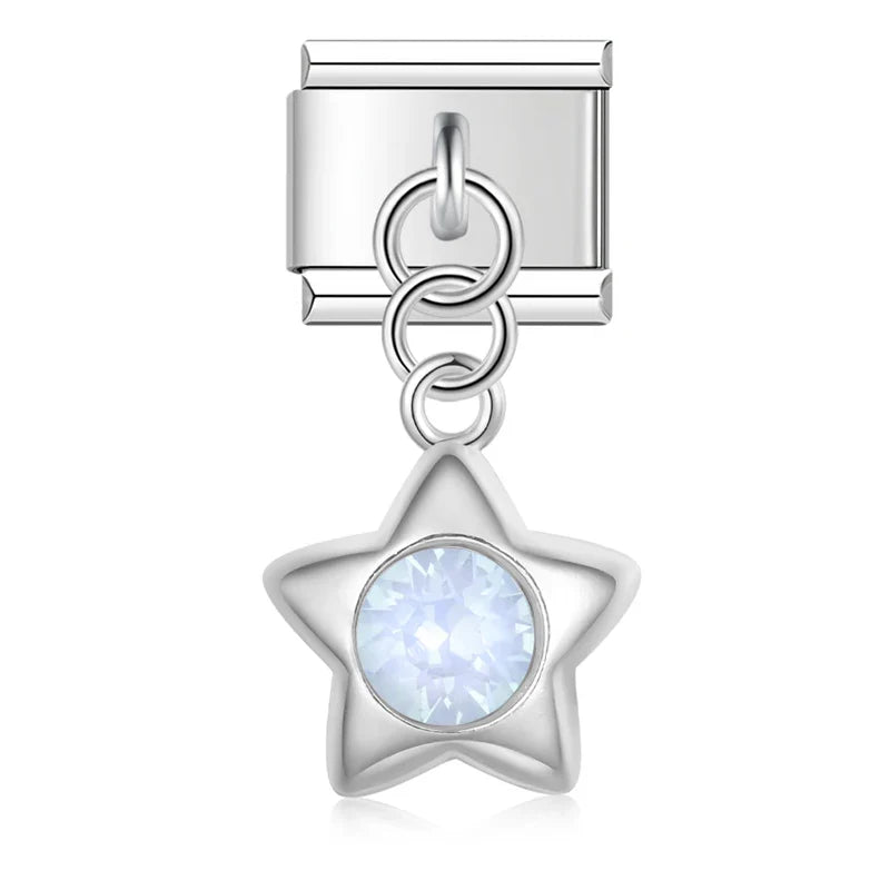 Color Glaze Stars Shiny Charms Silver & Gold – star charm with round opal CZ center in silver, Italian charm bracelet charm by Charmtastic