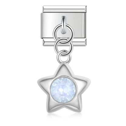 Color Glaze Stars Shiny Charms Silver & Gold – star charm with round opal CZ center in silver, Italian charm bracelet charm by Charmtastic