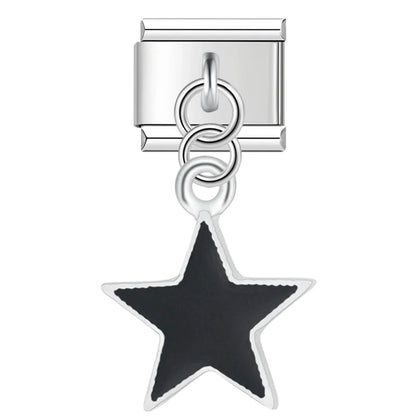 Color Glaze Stars Shiny Charms Silver & Gold – open outline star charm in black enamel on silver, Italian charm bracelet charm by Charmtastic